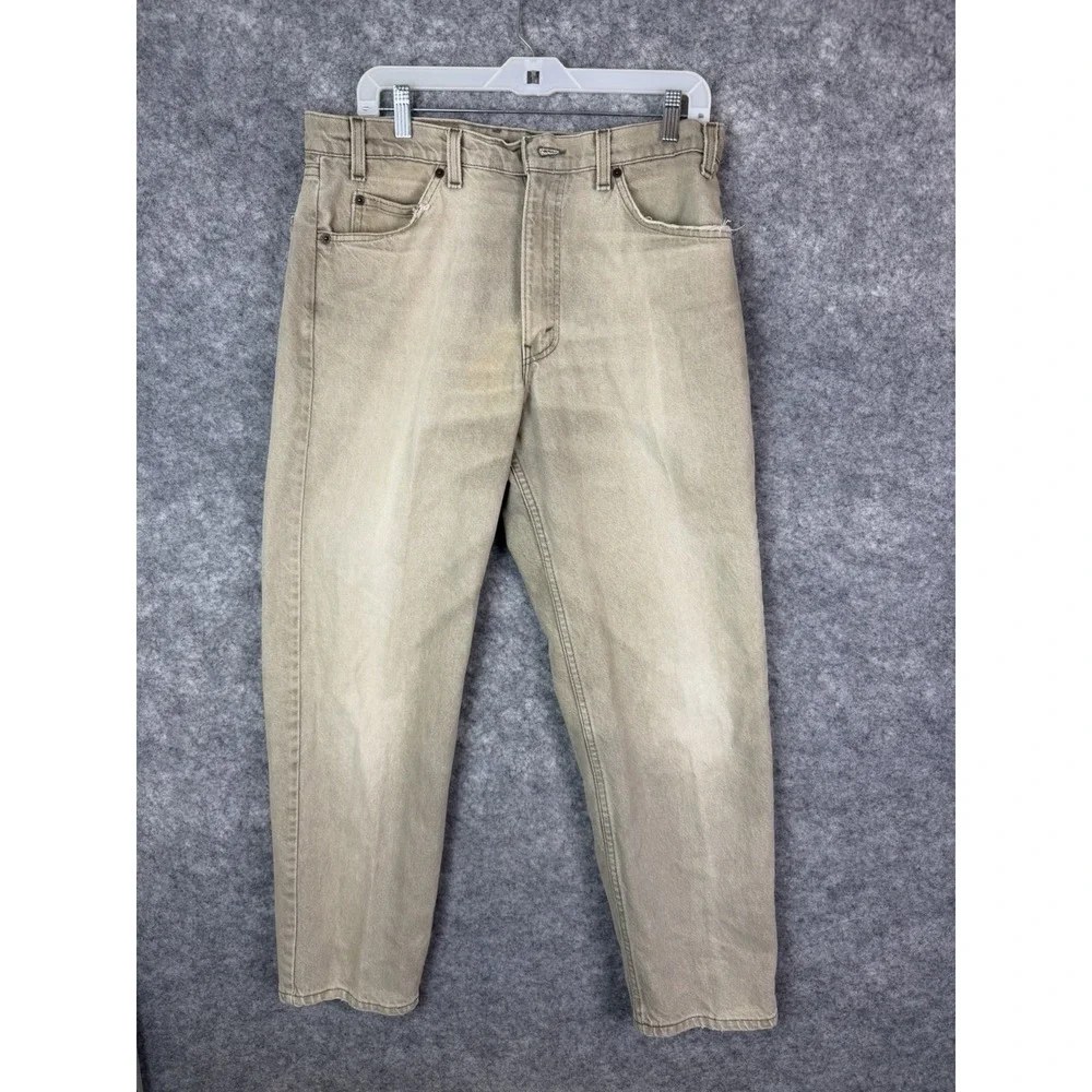 Vintage Levis 550 Relaxed Fit Mens Cream Jeans 34 Made In USA Orange Tab